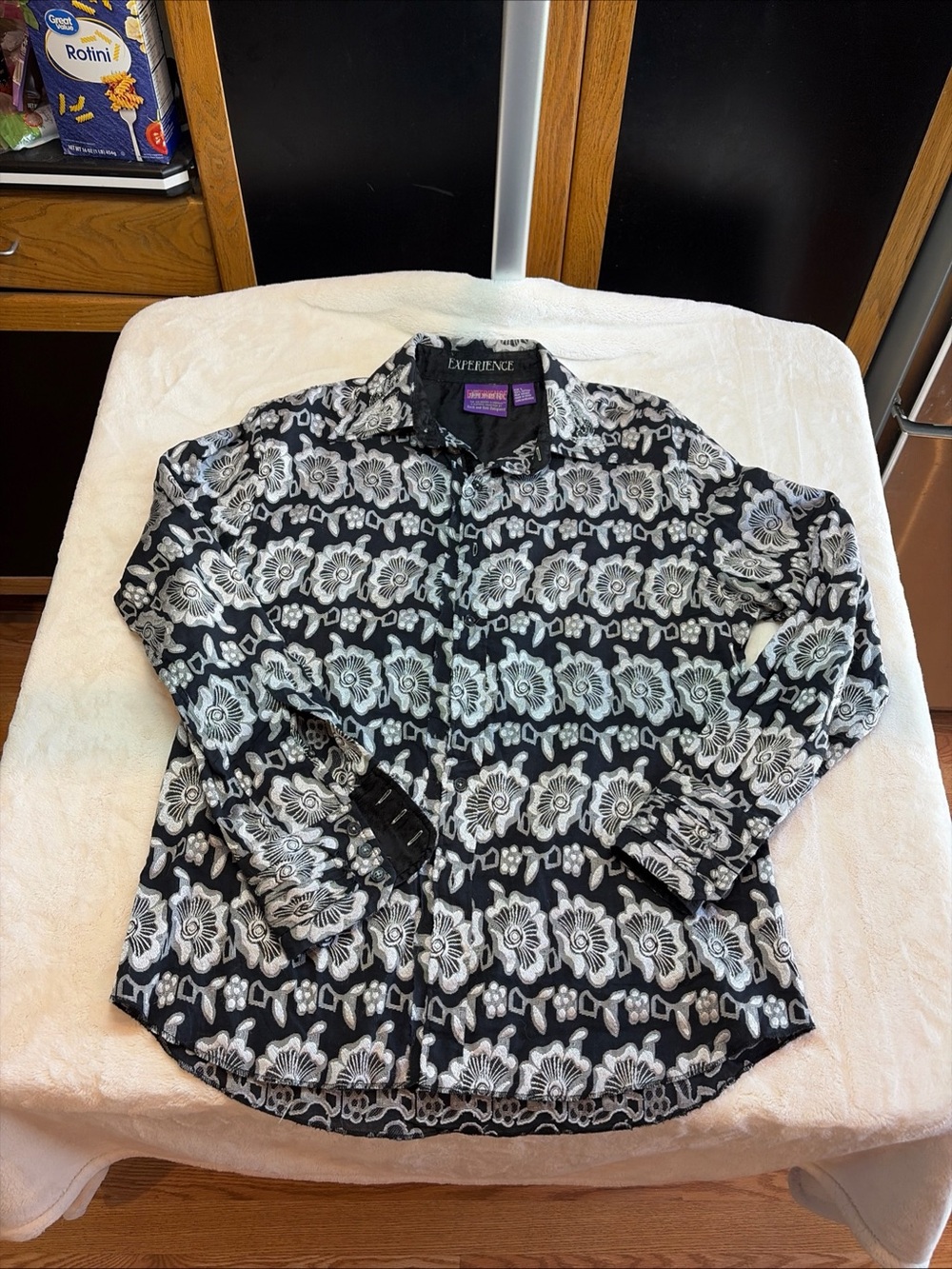 Jimi Hendrix Floral Pattern Button Up The Purple Label Experience Sz L / B & W